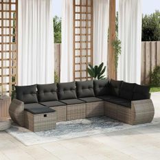 Salon de jardin 8 pcs avec coussins gris résine tressée