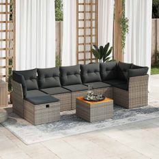 Salon de jardin 8 pcs avec coussins gris résine tressée