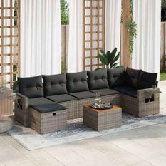 Salon de jardin 8 pcs avec coussins gris résine tressée