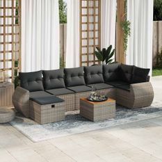 Salon de jardin 8 pcs avec coussins gris résine tressée