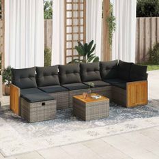 Salon de jardin 8 pcs avec coussins gris résine tressée