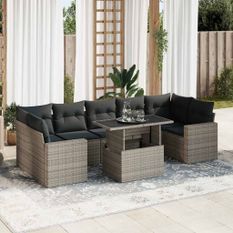 Salon de jardin 8 pcs avec coussins gris résine tressée