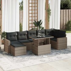 Salon de jardin 8 pcs avec coussins gris résine tressée