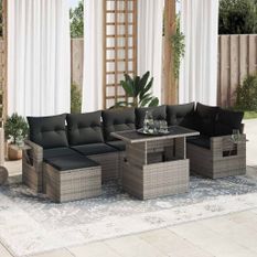 Salon de jardin 8 pcs avec coussins gris résine tressée