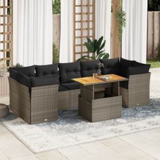 Salon de jardin 8 pcs avec coussins gris résine tressée