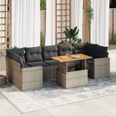 Salon de jardin 8 pcs avec coussins gris résine tressée