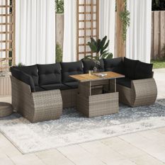 Salon de jardin 8 pcs avec coussins gris résine tressée