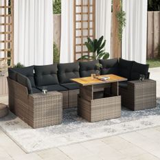 Salon de jardin 8 pcs avec coussins gris résine tressée