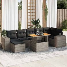 Salon de jardin 8 pcs avec coussins gris résine tressée