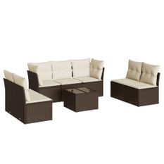 Salon de jardin 8 pcs avec coussins marron résine tressée
