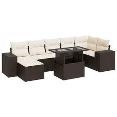 Salon de jardin 8 pcs avec coussins marron résine tressée