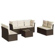 Salon de jardin 8 pcs avec coussins marron résine tressée