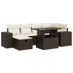 Salon de jardin 8 pcs avec coussins marron résine tressée