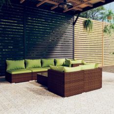 Salon de jardin 8 pcs avec coussins Marron Résine tressée