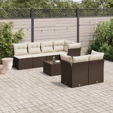 Salon de jardin 8 pcs avec coussins marron résine tressée