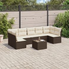 Salon de jardin 8 pcs avec coussins marron résine tressée