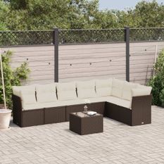 Salon de jardin 8 pcs avec coussins marron résine tressée