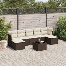 Salon de jardin 8 pcs avec coussins marron résine tressée