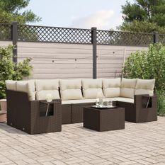 Salon de jardin 8 pcs avec coussins marron résine tressée