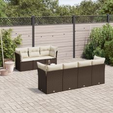 Salon de jardin 8 pcs avec coussins marron résine tressée