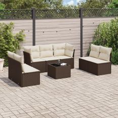 Salon de jardin 8 pcs avec coussins marron résine tressée