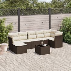 Salon de jardin 8 pcs avec coussins marron résine tressée