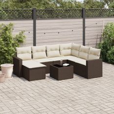 Salon de jardin 8 pcs avec coussins marron résine tressée