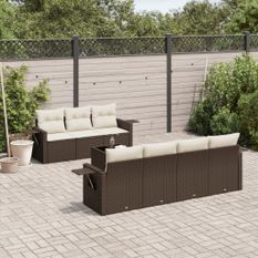 Salon de jardin 8 pcs avec coussins marron résine tressée