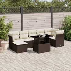 Salon de jardin 8 pcs avec coussins marron résine tressée