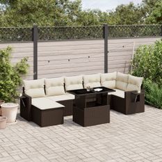 Salon de jardin 8 pcs avec coussins marron résine tressée