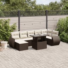 Salon de jardin 8 pcs avec coussins marron résine tressée