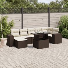 Salon de jardin 8 pcs avec coussins marron résine tressée