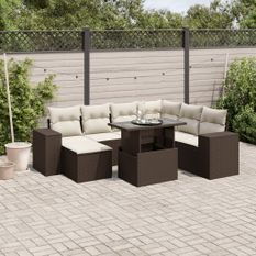 Salon de jardin 8 pcs avec coussins marron résine tressée