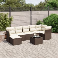 Salon de jardin 8 pcs avec coussins marron résine tressée