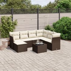 Salon de jardin 8 pcs avec coussins marron résine tressée