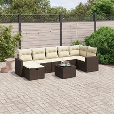 Salon de jardin 8 pcs avec coussins marron résine tressée