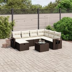 Salon de jardin 8 pcs avec coussins marron résine tressée