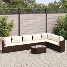 Salon de jardin 8 pcs avec coussins marron résine tressée