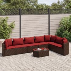 Salon de jardin 8 pcs avec coussins marron résine tressée