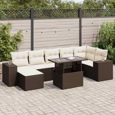 Salon de jardin 8 pcs avec coussins marron résine tressée