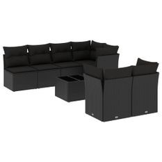 Salon de jardin 8 pcs avec coussins noir résine tressée