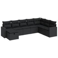 Salon de jardin 8 pcs avec coussins noir résine tressée