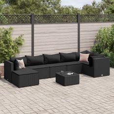 Salon de jardin 8 pcs avec coussins noir résine tressée