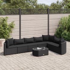 Salon de jardin 8 pcs avec coussins noir résine tressée