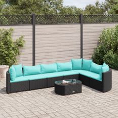 Salon de jardin 8 pcs avec coussins noir résine tressée