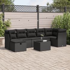 Salon de jardin 8 pcs avec coussins noir résine tressée