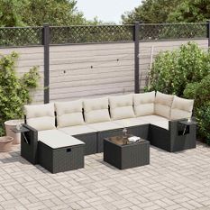 Salon de jardin 8 pcs avec coussins noir résine tressée