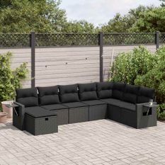 Salon de jardin 8 pcs avec coussins noir résine tressée