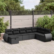 Salon de jardin 8 pcs avec coussins noir résine tressée