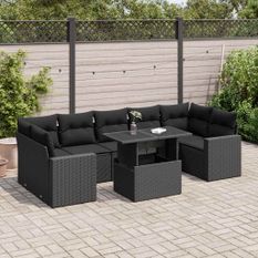 Salon de jardin 8 pcs avec coussins noir résine tressée